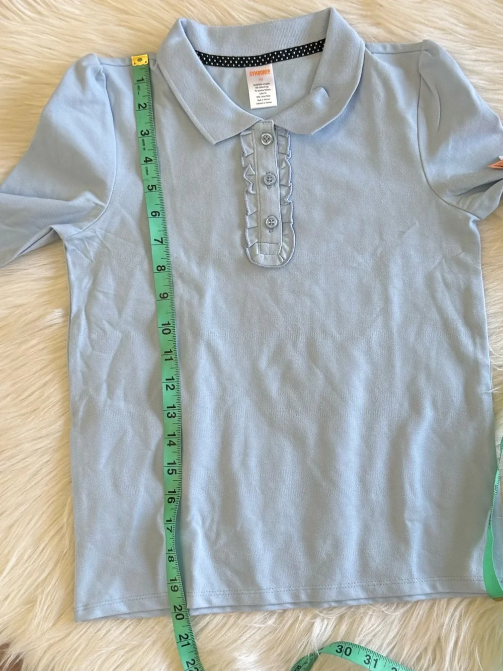 Gymboree Girls Ruffle Polo Uniform Light Blue Long Sleeve Top Size 10